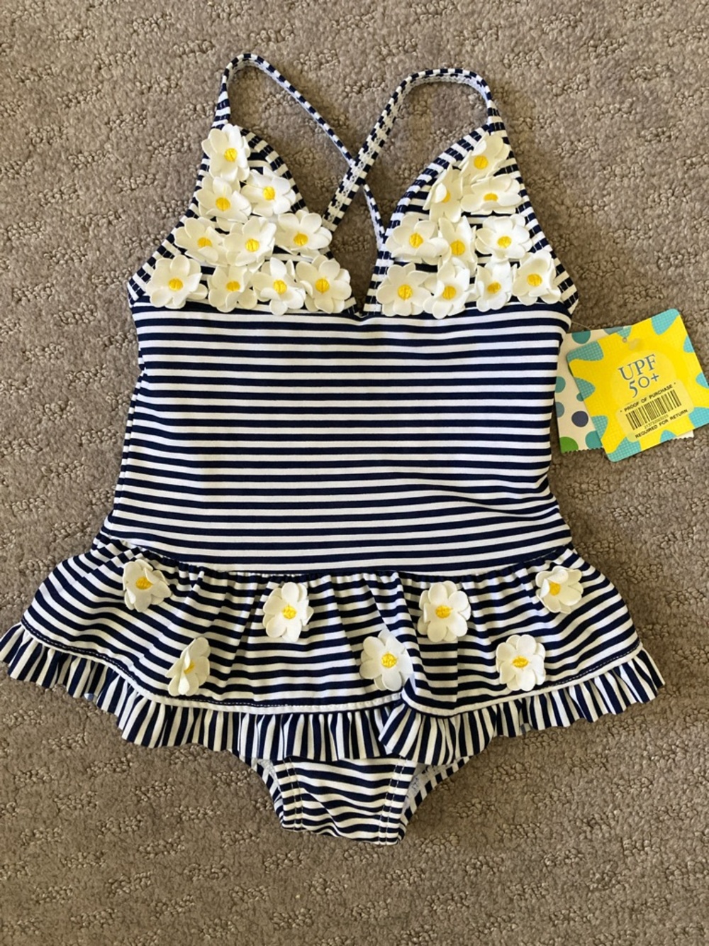 NWT Little Me striped daisy swimsuit, 18M.